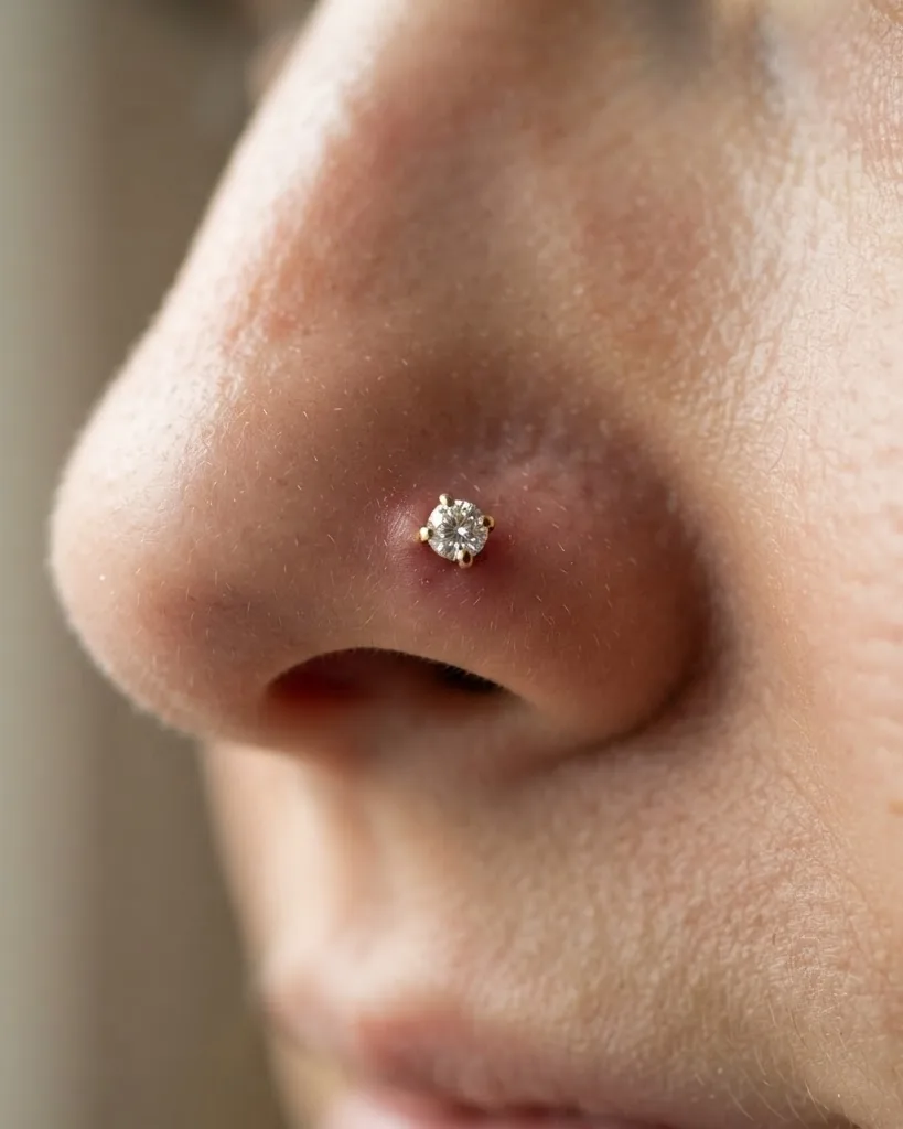 Close-up illustrating what a diamond nose piercing actually is