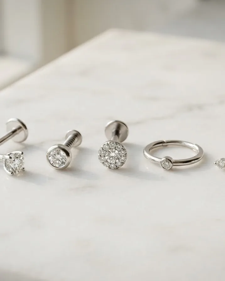 Detail view of jewelry styles that can hold a diamond