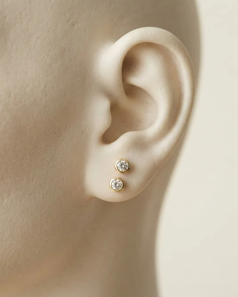 Close-up illustrating what double piercing earrings are