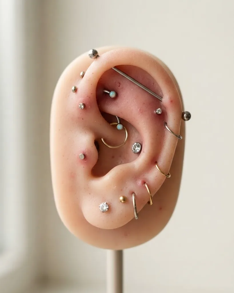 Close-up illustrating the ear piercing pain chart