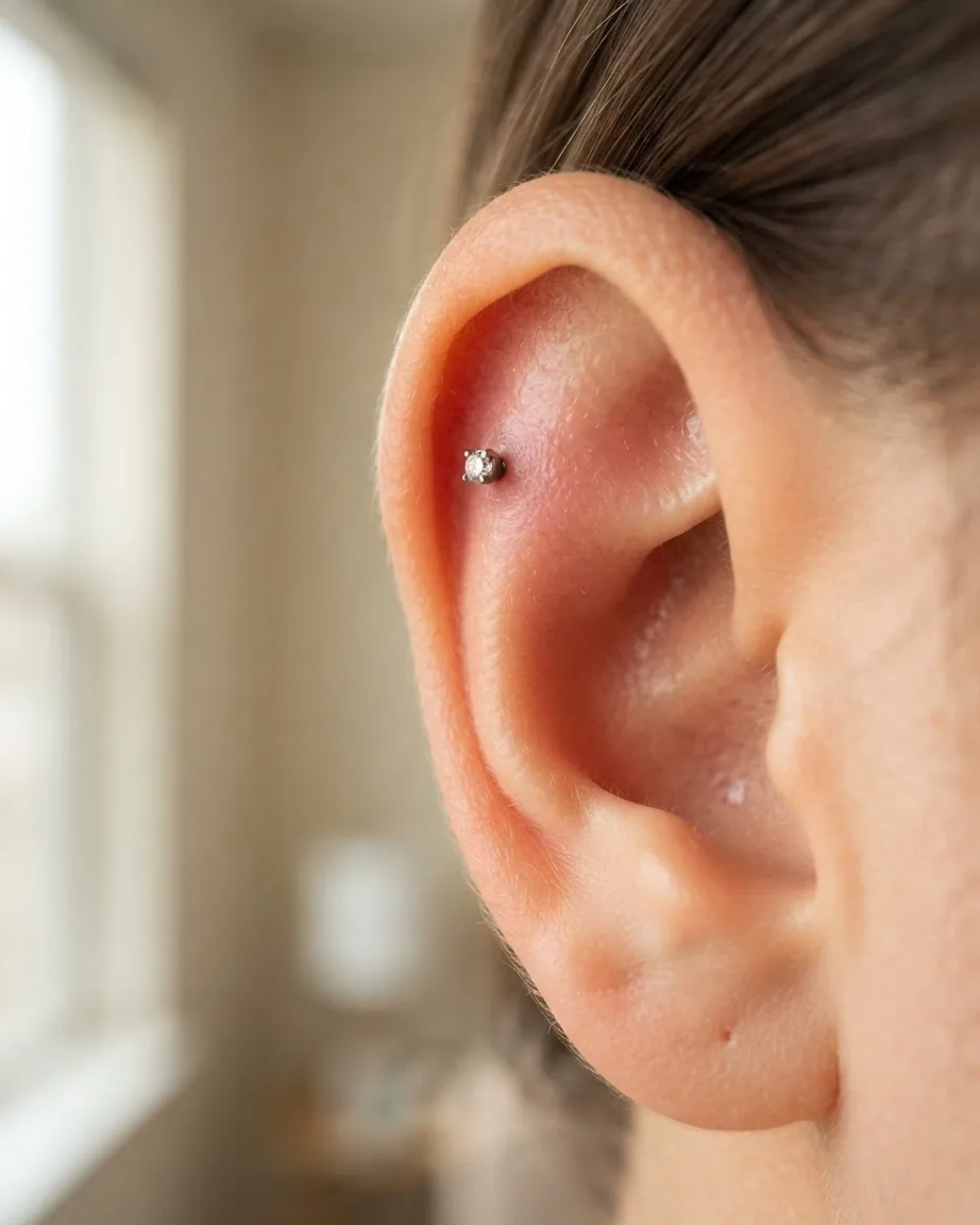 Close-up illustrating where a flat piercing actually sits