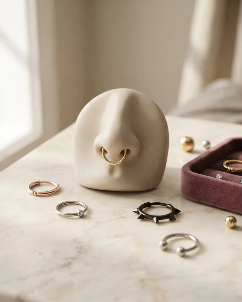 Close-up illustrating what a septum piercing actually costs in 2026