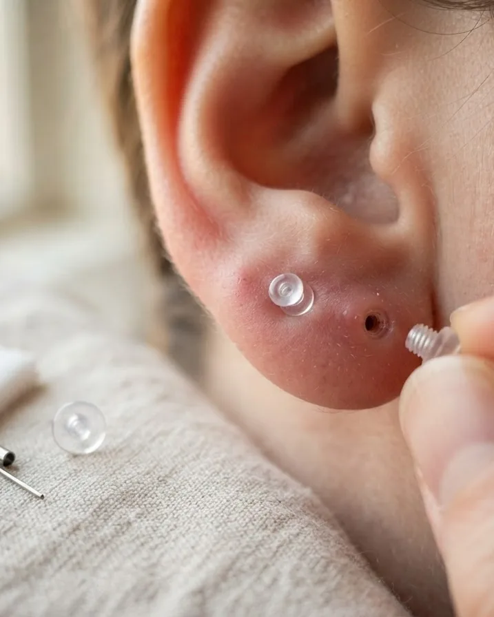 Close-up illustrating what a piercing retainer actually does