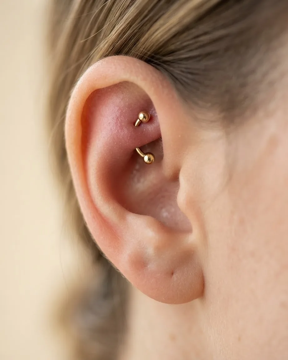 Close-up illustrating what a Rook Piercing Is and Where the Jewelry Sits